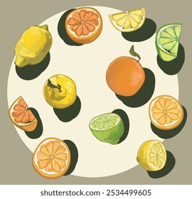Modelo inconsútil fresco realista del cítrico decorado naranja lima limón fruta ilustración de la comida del verano aislado en el fondo iluminado blanco
