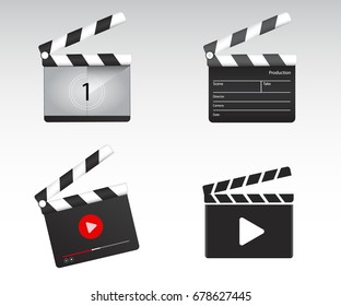 Realistic Clapper board with movie countdown . Clapper board icon set. Cinema symbol vector