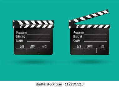 Realistic clapper.cinema.Board on a white background.film.time.vector illustration.