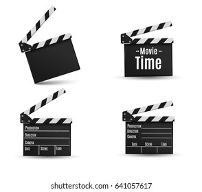 Realistic clapper.cinema.Board on a white background.film.time.vector illustration.