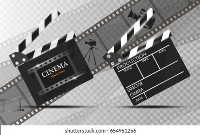 Realistic clapper.cinema.Board on a white background.film.time.vector illustration.
