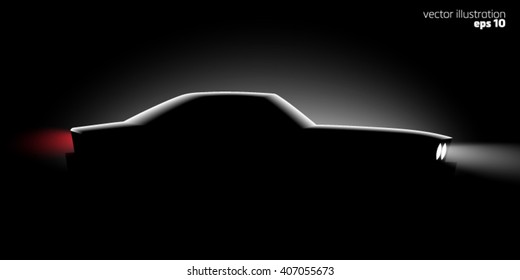 realistic classic car coupe side view in the dark