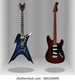 Realistic classic electric guitars. Sleek style vector.