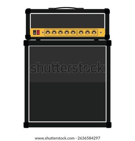 Realistic classic guitar amplifier head and cabinet, vector illustration