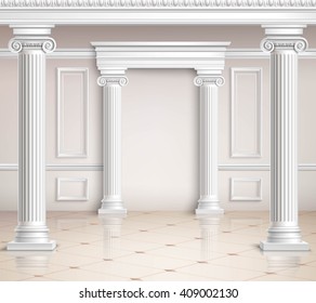 Realistic Classic Hall interior Design Vector Illustration