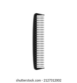 Realistic classic simple black 3d plastic hairdresser comb icon for salon, barbershop, mockup closeup isolated on white background. Vector illustration