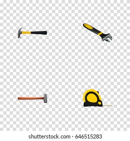 Realistic Claw, Handle Hit, Length Roulette Vector Elements. Set Of Construction Realistic Symbols Also Includes Roller, Wrench, Spanner Objects.