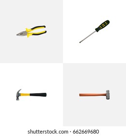 Realistic Claw, Handle Hit, Pliers Vector Elements. Set Of Tools Realistic Symbols Also Includes Pliers, Sledgehammer, Tool Objects.