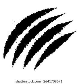 Realistic claw mark illustration with torn edges and grunge texture. Perfect for wild animal attack, horror theme, or aggressive graphic element. Vector, isolated.
