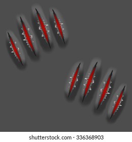 Realistic claw marks monster or beast, vector