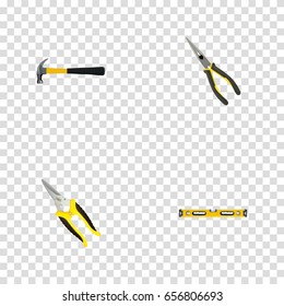 Realistic Claw, Nippers, Plumb Ruler And Other Vector Elements. Set Of Tools Realistic Symbols Also Includes Claw, Shear, Noise Objects.