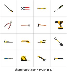 Realistic Claw, Sharpener, Wrench And Other Vector Elements. Set Of Tools Realistic Symbols Also Includes Spanner, Construction, Tongs Objects.