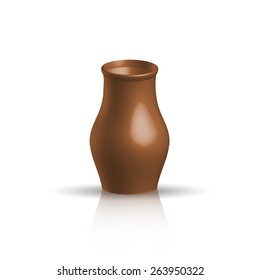 Realistic clay pot, brown color, vector illustration