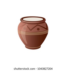 Realistic Clay Pot. Ceramic Jug. Beautiful Pottery. Ethnic Crockery. Farm product. Vector illustration.