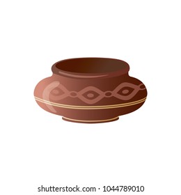 Realistic Clay Pot. Ceramic Jug. Beautiful Pottery. Ethnic Crockery. Farm product. Vector illustration.