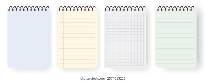 Realistic clean and blank spiral notebook template collection