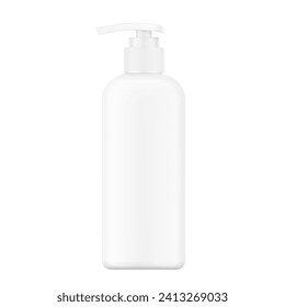 Realistic clean bottle with plastic dispenser for cosmetic products. Vector illustration isolated on white background. Ready for use in presentation, promo, advertising and more. EPS10.