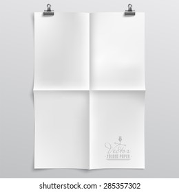 Realistic, Clean Vector Folded Paper Template with Paper Clips and Shadow - Layered, Organized Vector File