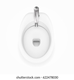 Realistic Clean White Bidet With Chrome Plated Faucet. EPS10 Vector
