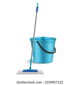 primer plano de trapeadores y un balde de productos para la limpieza de  suelos. 3358364 Foto de stock en Vecteezy