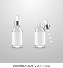 Realistic Clear Dropper Bottle Mockup – Blank Cosmetic Packaging on White Background