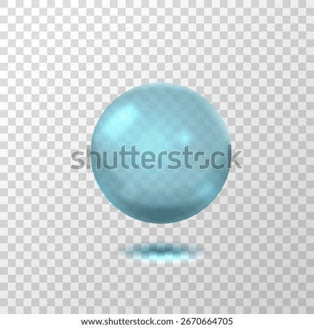 Realistic clear glass bubble. Transparent water droplet or round glossy sphere with light reflections, isolated vector element.