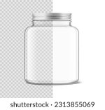 Realistic clear glass jar mockup. Vector illustration isolated on transparent background. Can be use for your design, advertising, promo and etc. EPS10.	