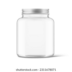 Realistic clear glass jar mockup. Vector illustration isolated on white background. Can be use for your design, advertising, promo and etc. EPS10.	