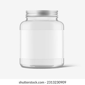 Realistic clear glass jar mockup. Vector illustration isolated on white background. Can be use for your design, advertising, promo and etc. EPS10.	