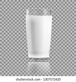 Realistic Clear Glass Of Milk Isolated On Background. EPS10 Vector