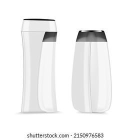 Paquete de frascos de champú transparente realista. Plantilla de marca cosmética. Vector EPS10