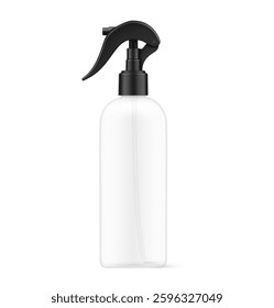 Realistic clear spray plastic bottle mockup. Vector illustration isolated on white background. Сan be used for cosmetic, medical, sanitary and other needs. EPS10.