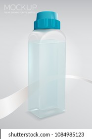 Realistic clear square plastic bottle for water and milk.
Packaging vector mock up design.