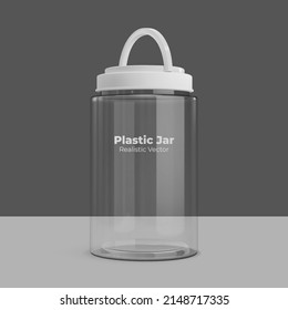 Realistic clear transparent plastic empty jar vector. cylinder tube shape svg
