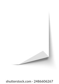 Realistic Clear White Paper Sheet With Curled Corner. EPS10 Vector