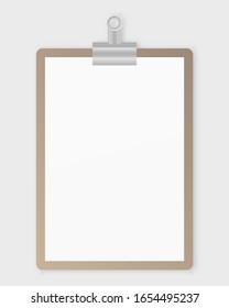 Realistic clipboard with blank paper mockup. Mockup vector isolated. Template design. Realistic vector illustration.