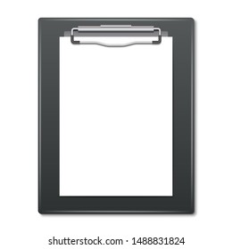 Realistic clipboard with blank white sheet of paper for your copy. Template for any type of business, medical or corporate identity. Vector illustration.