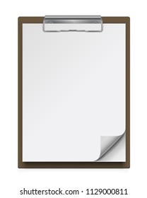 Realistic clipboard with a few blank white sheets of paper. Template or mock up for text and design. Empty paper notes, top view. Vector illustration