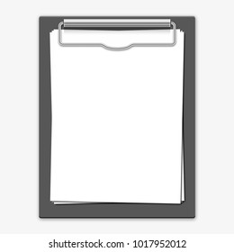 Realistic clipboard folder with blank white sheet of paper mock up. Vector