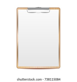Realistic Clipboard Vector. A4 Size. Top View. Isolated Illustration

