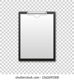 Realistic clipboard vector isolated illustration on trans parent background. Office folder. Notepad information board vector illustration. Realistic notebook template. EPS 10