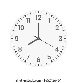 Realistic clock face with minute, hour numbers and second hand. Red center. Symbol watch isolated on white, to use for web and mobile UI. EPS 10
