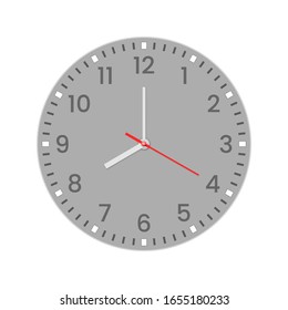 Reloj realista con números minuto, hora y segunda mano. Centro rojo. Símbolo reloj aislado en blanco, para usar para web y la interfaz de usuario móvil. EPS 10