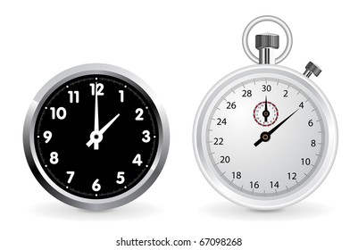 Realistic clock and stopwatch illustration isolated on white background