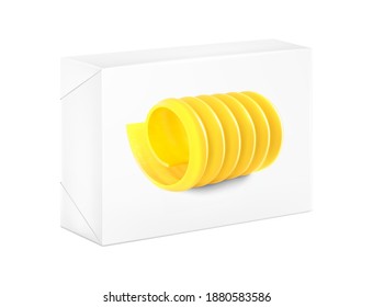 Realistic close up butter curl on wrap package. Vector illustration isolated on white background. Ready for your design. EPS10.	