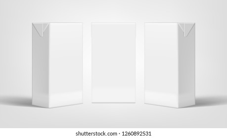 Realistic Close Pack Milk Or Juice Clear White Packaging For Branding Set. EPS10 Vector