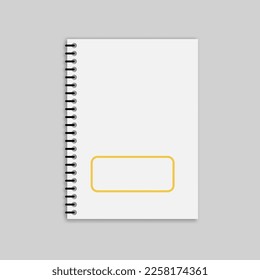 Realistic close ringed notebook mockup design. Blank copybook with metallic black spiral for diary or organizer. Vector illustration. EPS 10.