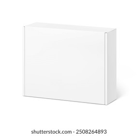 Realistic close white mailing box mockup. Half side view. Ready for presentation your product. Vector illustration isolated on white background. EPS10.	