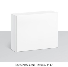 Realistic close white mailing box mockup. Half side view. Ready for presentation your product. Vector illustration isolated on white and grey background. EPS10.
