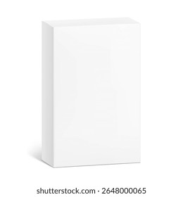 Realistic closed cardboard box mockup. Vector illustration isolated on white background. Taking your 2D designs into 3D. Can be use for medicine, food, cosmetic and other. EPS10.